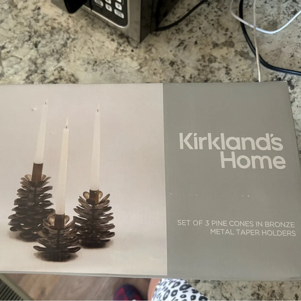 Kirkland Signature Gold Pinecone Taper Candle Holders - Set of 3